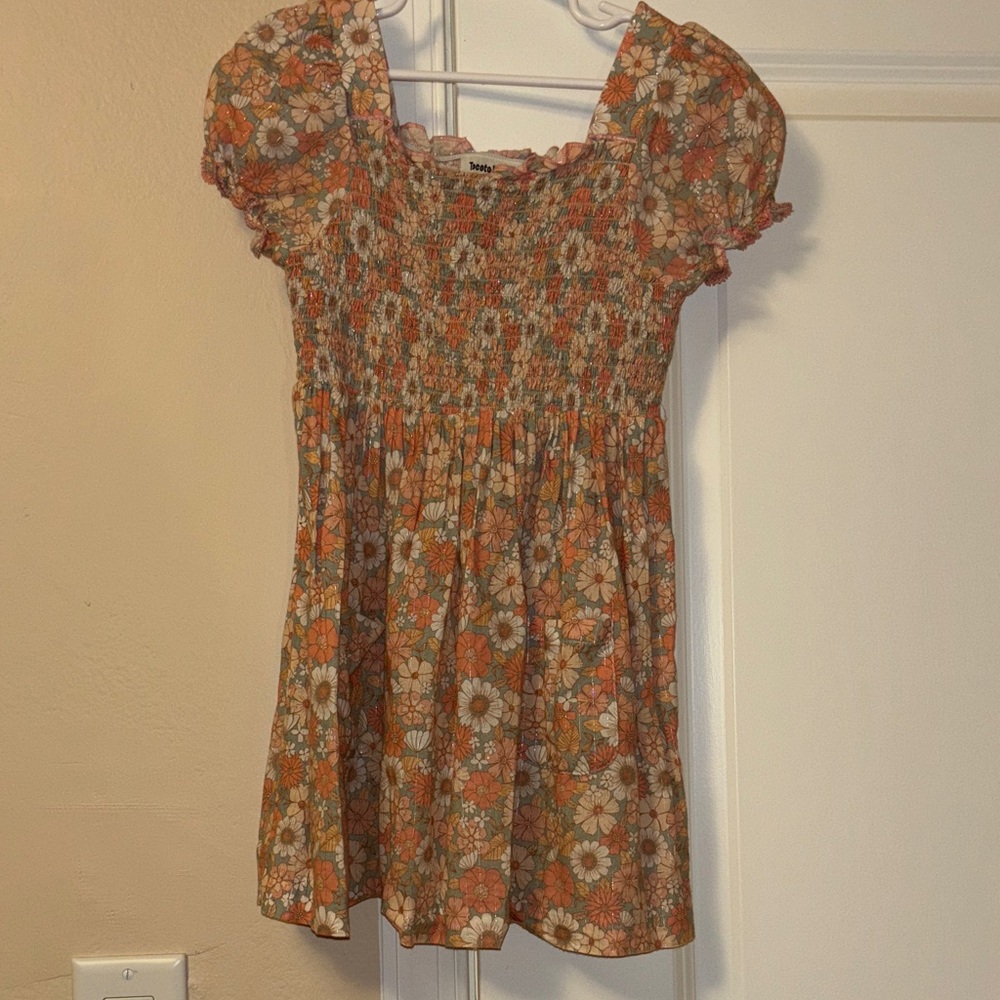 Floral Kids Dress in Orange and White